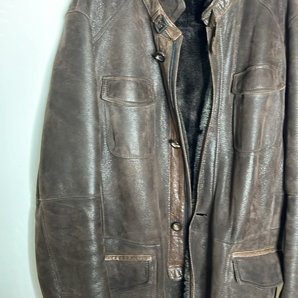 Gimo's Sz 56 Men’s Shearling Zip and Button Overcoat Jacket Made in Italy - Picture 13 of 14